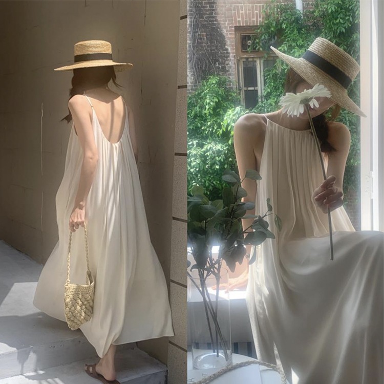 タックプリーツ ゆったり ロング丈 キャミソールワンピース