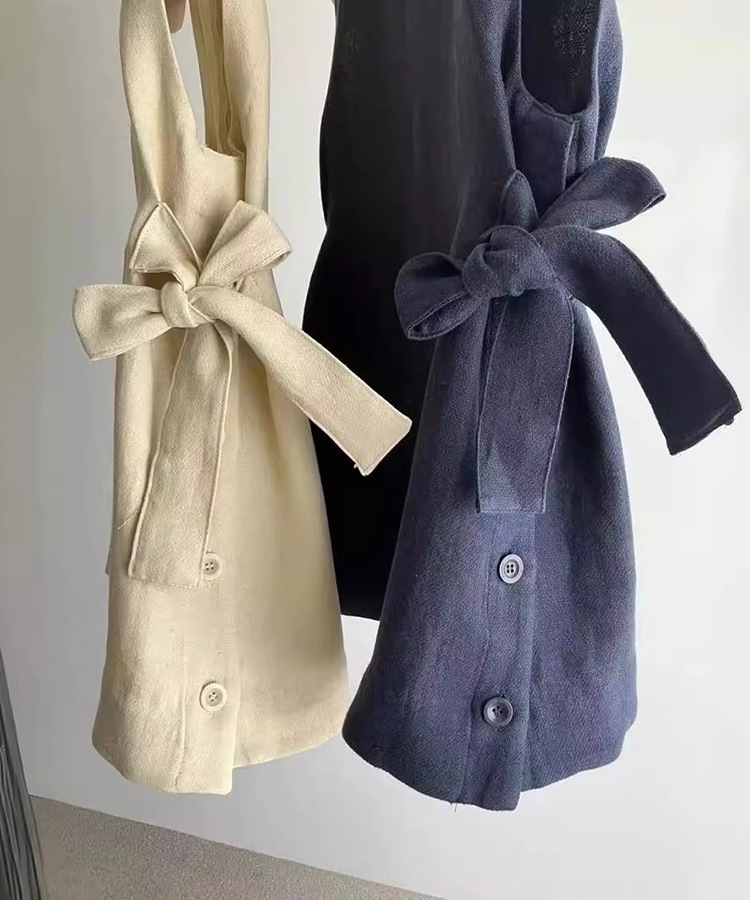 サイドリボン ノースリーブ リネン トップス