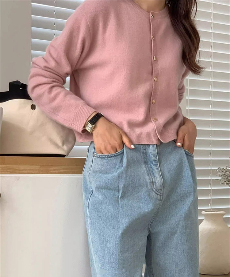 ハート形 金ボタン ふんわり 長袖 ニットカーディガン