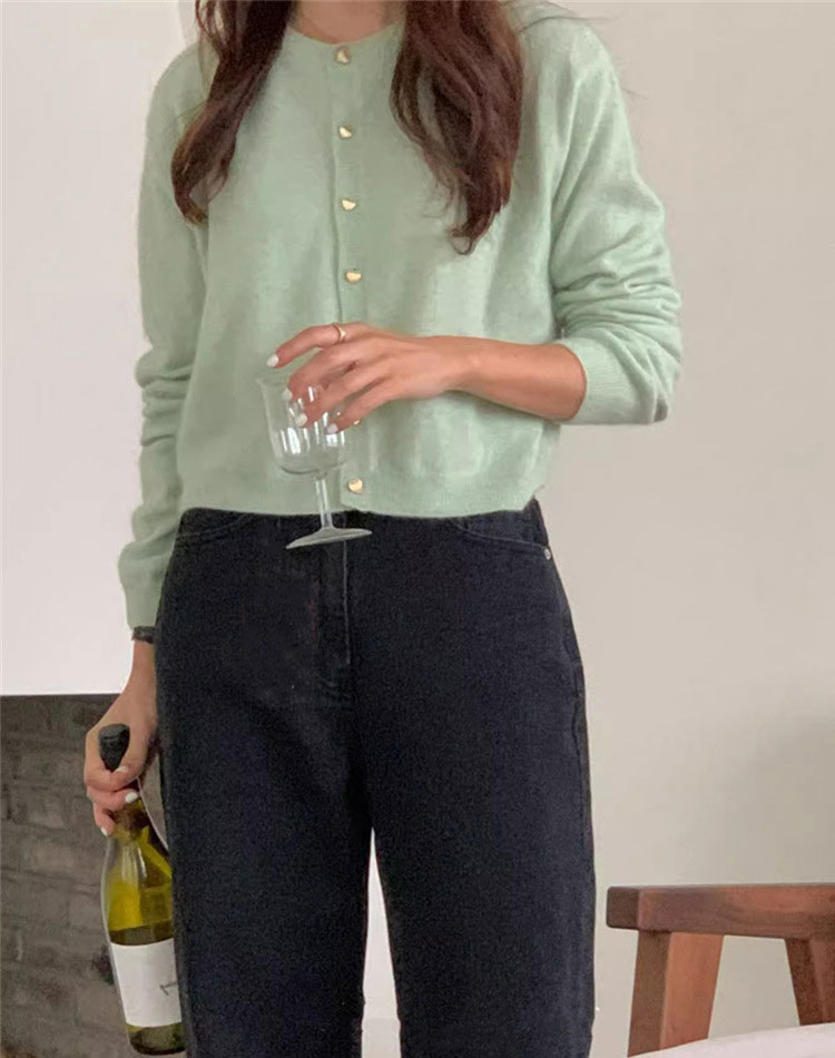 ハート形 金ボタン ふんわり 長袖 ニットカーディガン