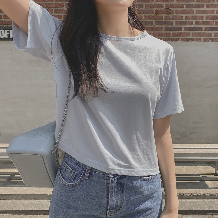 シャーベットカラー クロップド 半袖 Tシャツ