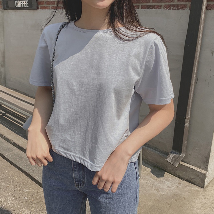 シャーベットカラー クロップド 半袖 Tシャツ