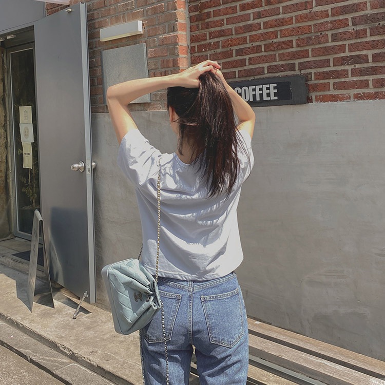 シャーベットカラー クロップド 半袖 Tシャツ