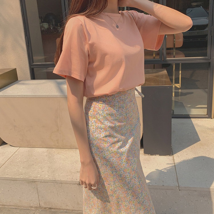 シャーベットカラー クロップド 半袖 Tシャツ