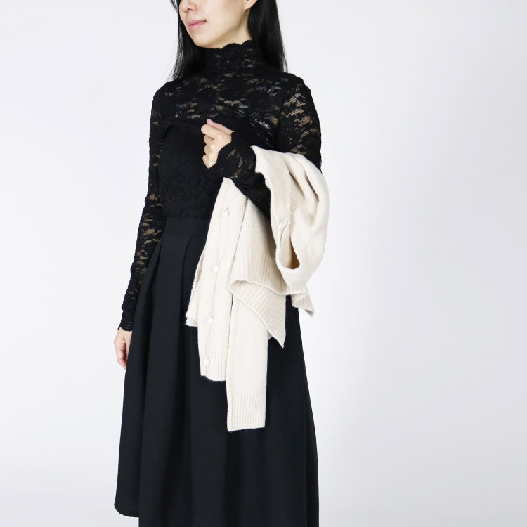 バイカラー 長袖レース パーティードレス