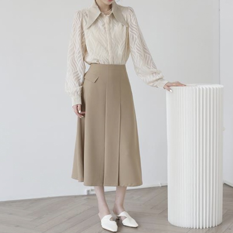 大きめ襟 エレガント 柄 シースルー 長袖 ブラウス