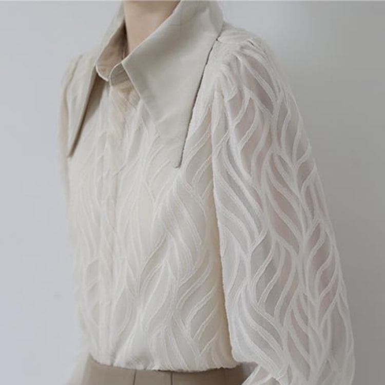 大きめ襟 エレガント 柄 シースルー 長袖 ブラウス