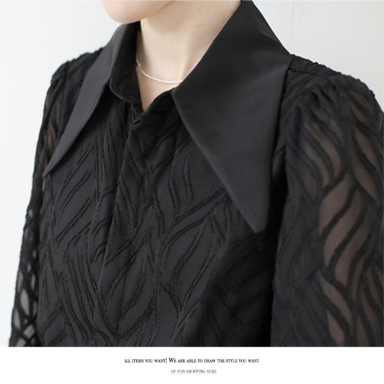 大きめ襟 エレガント 柄 シースルー 長袖 ブラウス