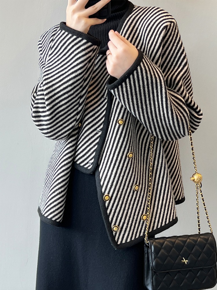 アンシンメトリー ボーダー柄 ノーカラー ジャケット コート