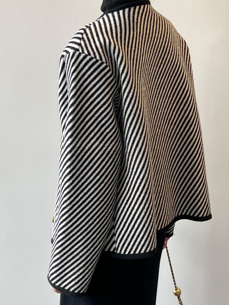 アンシンメトリー ボーダー柄 ノーカラー ジャケット コート