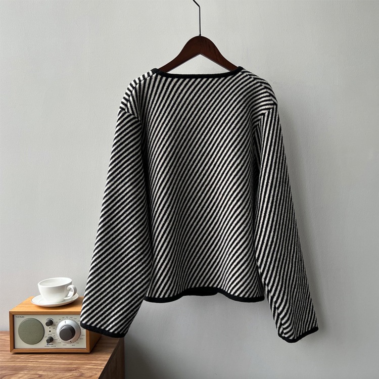 アンシンメトリー ボーダー柄 ノーカラー ジャケット コート