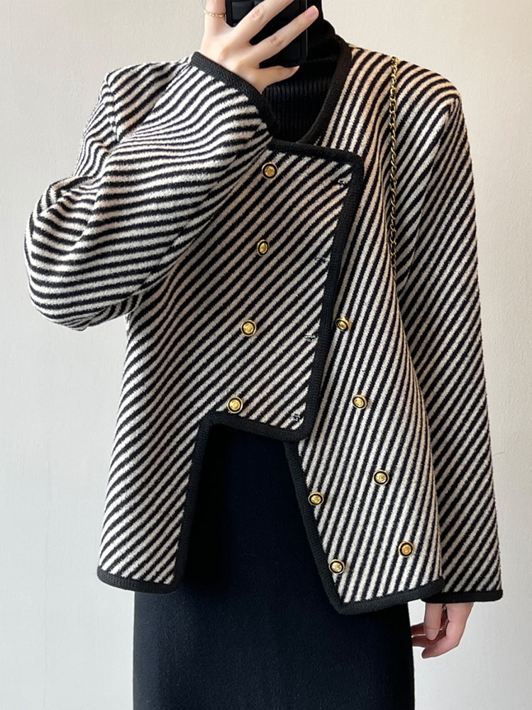 アンシンメトリー ボーダー柄 ノーカラー ジャケット コート