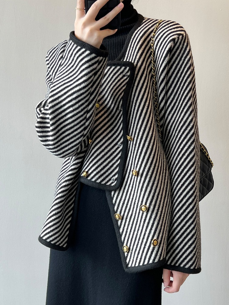 アンシンメトリー ボーダー柄 ノーカラー ジャケット コート
