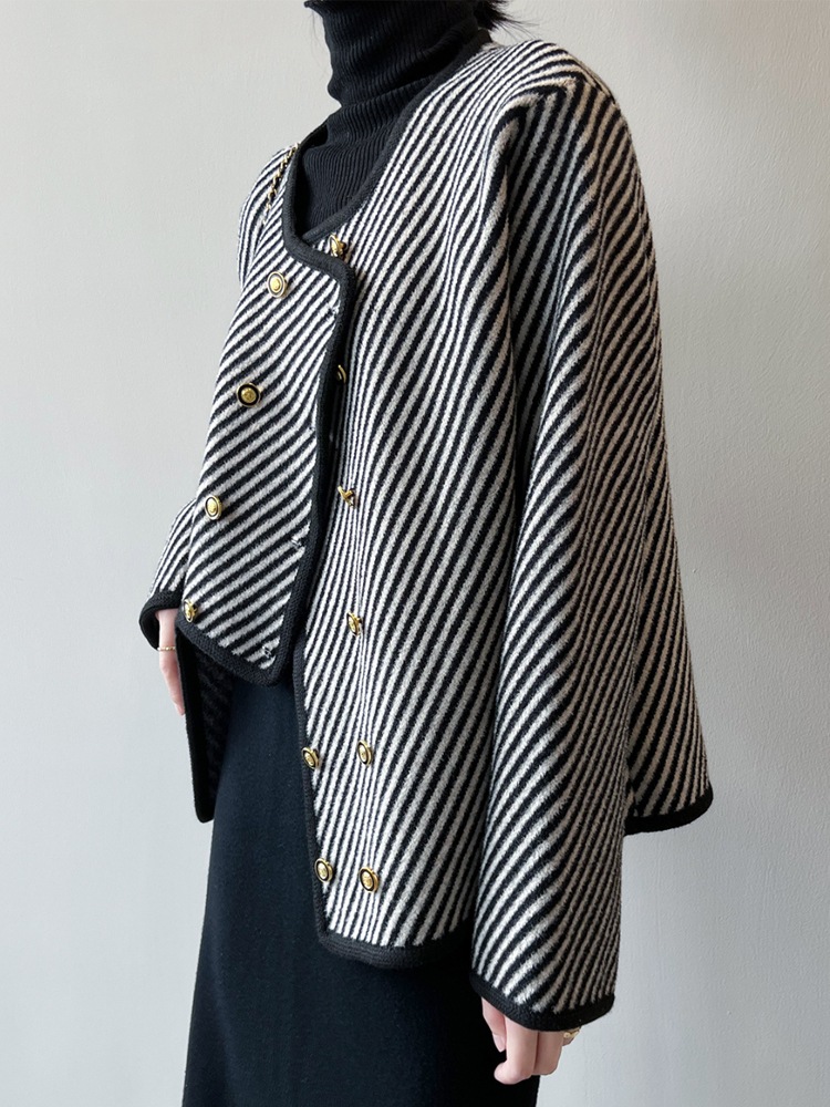 アンシンメトリー ボーダー柄 ノーカラー ジャケット コート