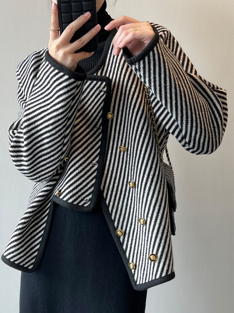 アンシンメトリー ボーダー柄 ノーカラー ジャケット コート