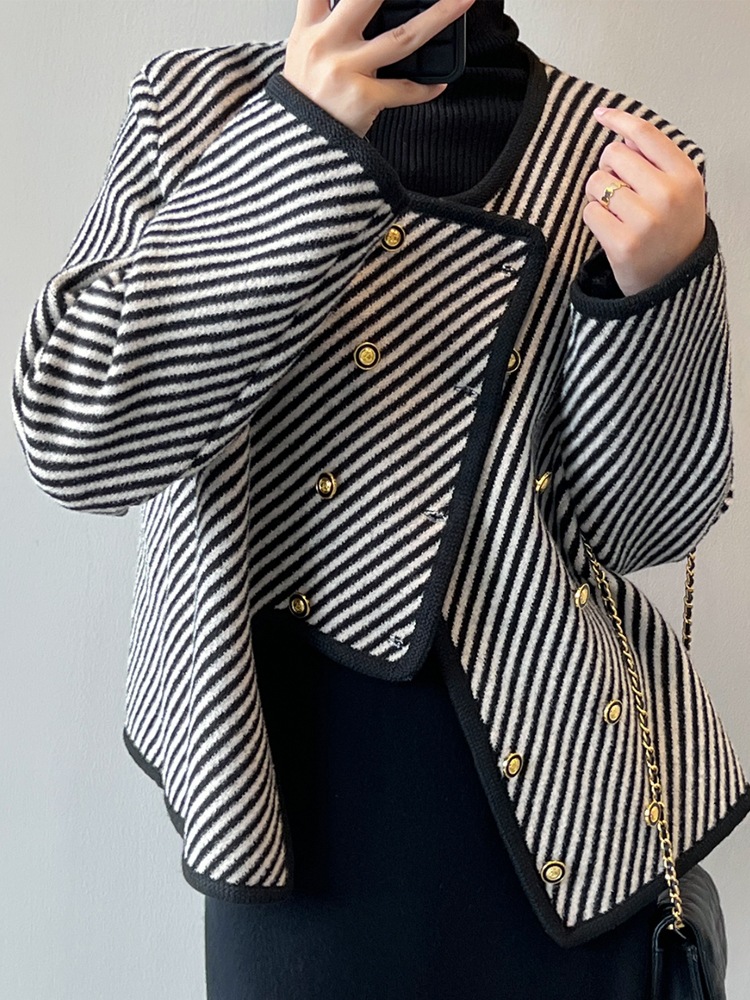 アンシンメトリー ボーダー柄 ノーカラー ジャケット コート