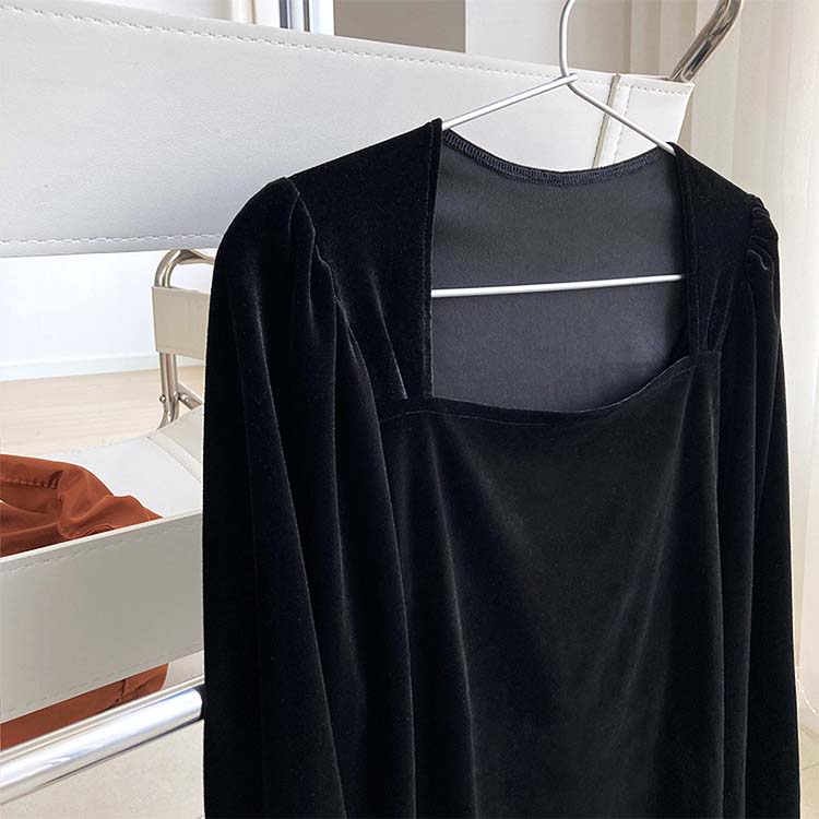 エレガント パフスリーブ 長袖 ベロア トップス