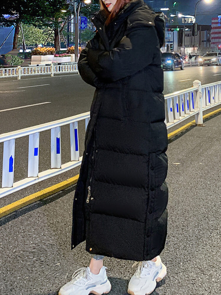 ダウンコート レディース 韓国 ロングコート ダウン ベンチコート コート アウター フード付き ロング あったかい スポーツ 厚手 おしゃれ ゆったり ロング丈 冬 ホワイト 白 ブラック 黒 ダウン90% フード付 ロング丈 ダウン ベンチコート | レディース