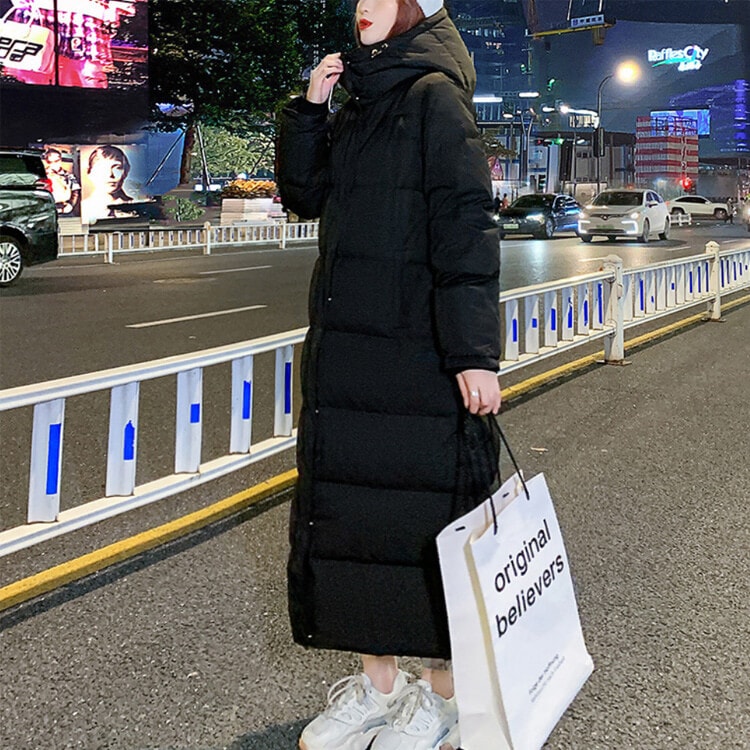 ダウン90% フード付 ロング丈 ダウン ベンチコート