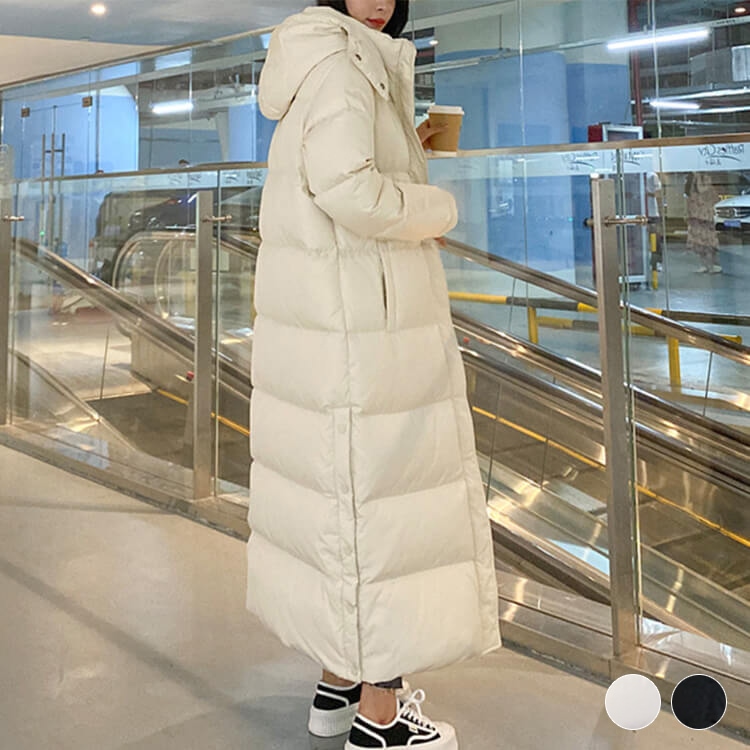 ダウン90% フード付 ロング丈 ダウン ベンチコート