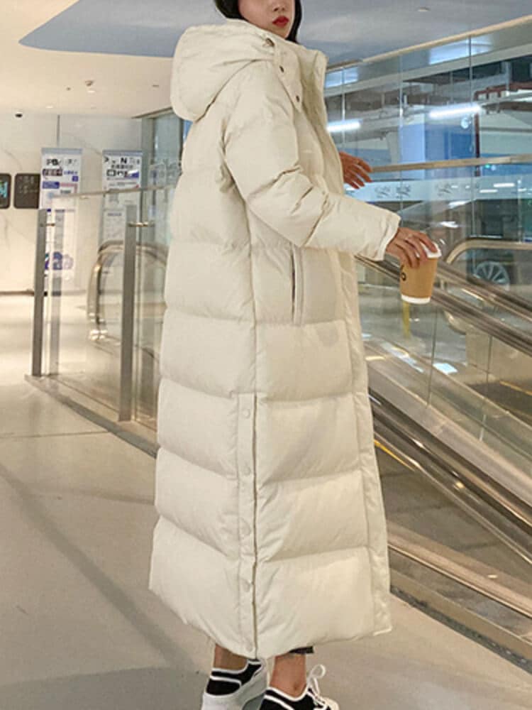 ダウン90% フード付 ロング丈 ダウン ベンチコート