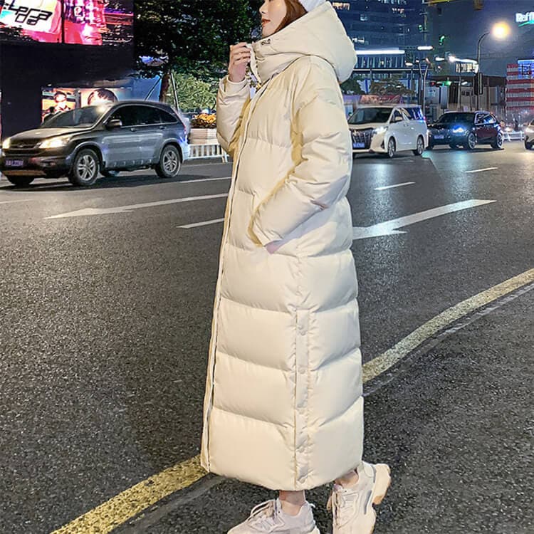 ダウン90% フード付 ロング丈 ダウン ベンチコート