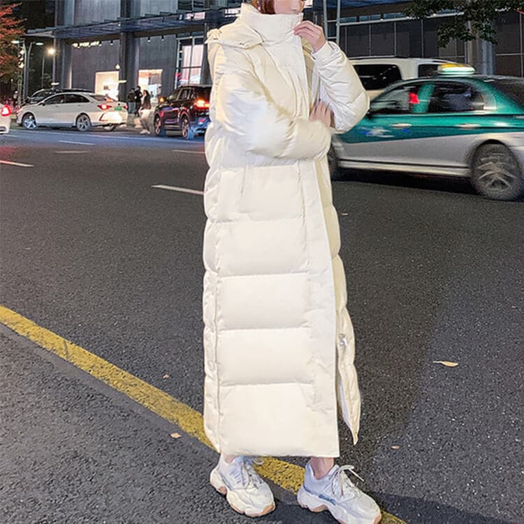 ダウン90% フード付 ロング丈 ダウン ベンチコート