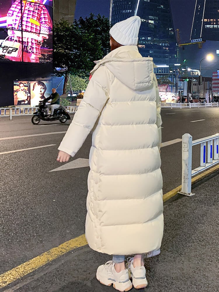 ダウン90% フード付 ロング丈 ダウン ベンチコート