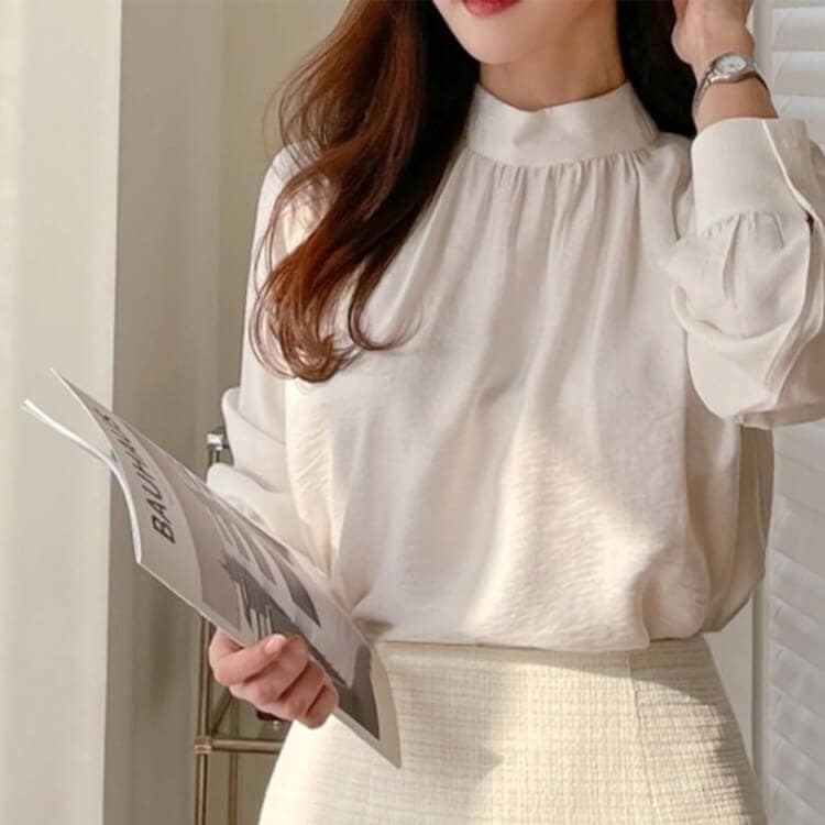 ふんわり モックネック 長袖 ブラウス