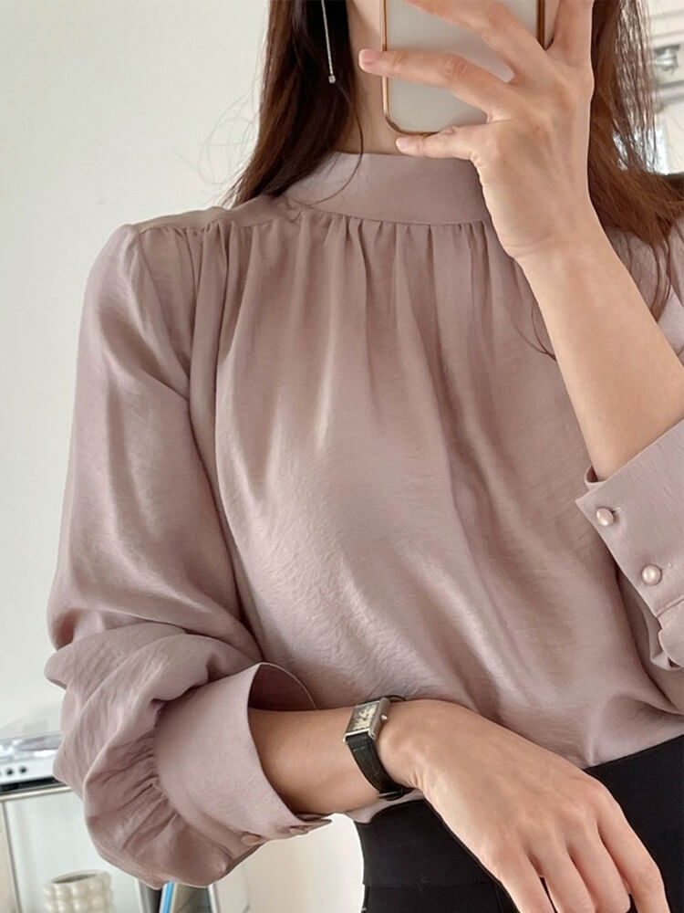 ふんわり モックネック 長袖 ブラウス