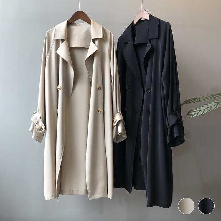定番 シンプル ダブルボタン 薄手 トレンチコート