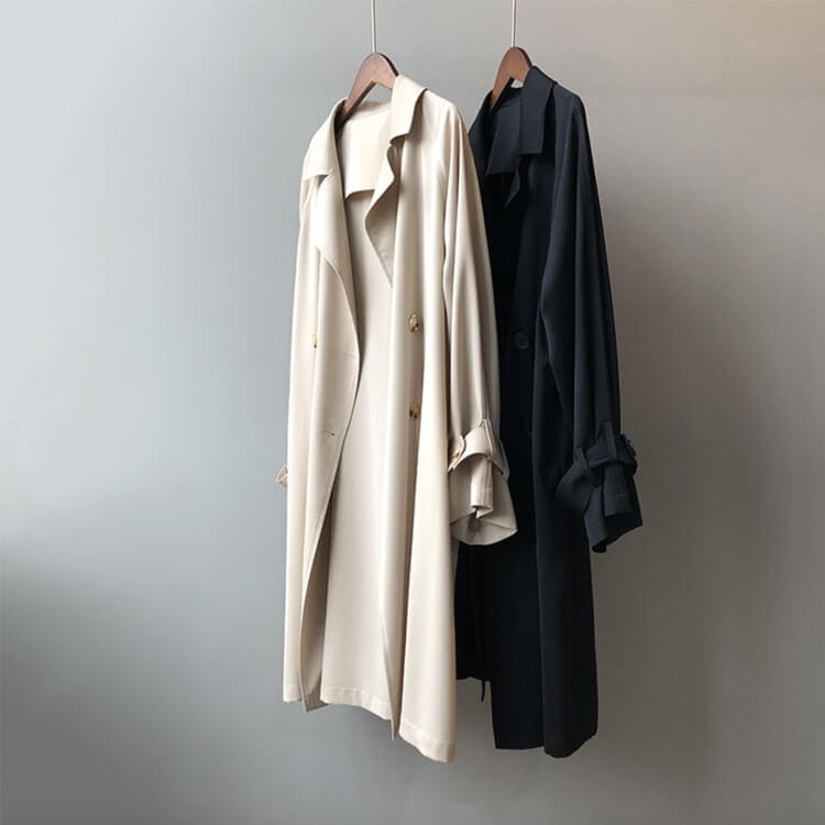 定番 シンプル ダブルボタン 薄手 トレンチコート