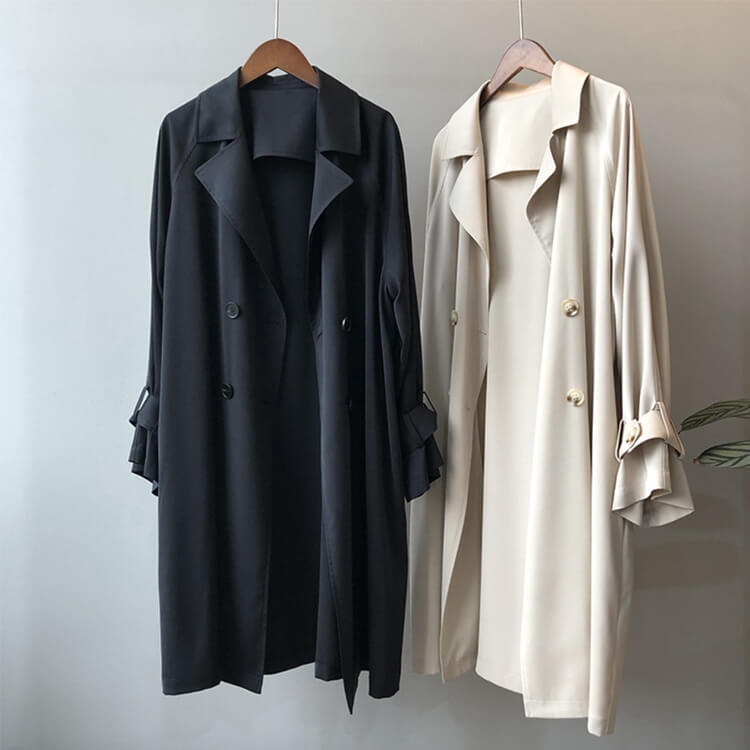 定番 シンプル ダブルボタン 薄手 トレンチコート