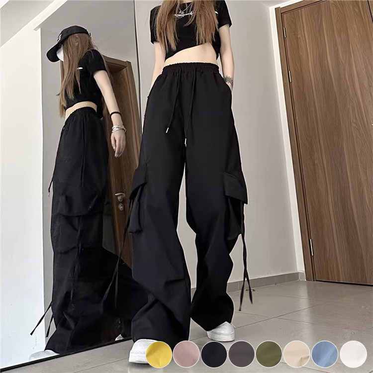立体ポケット ゆったり ロング丈 カーゴパンツ