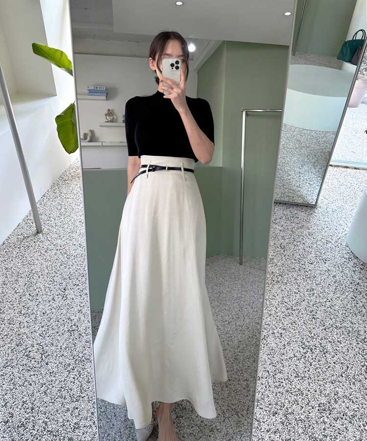 ハイウエスト エレガント ミモレ丈 フレアスカート