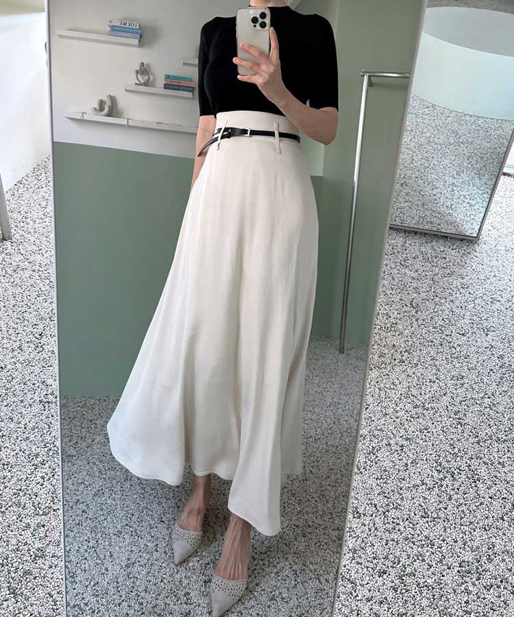 ハイウエスト エレガント ミモレ丈 フレアスカート