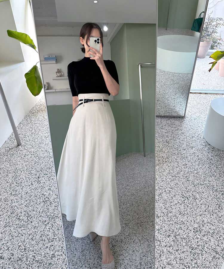 ハイウエスト エレガント ミモレ丈 フレアスカート