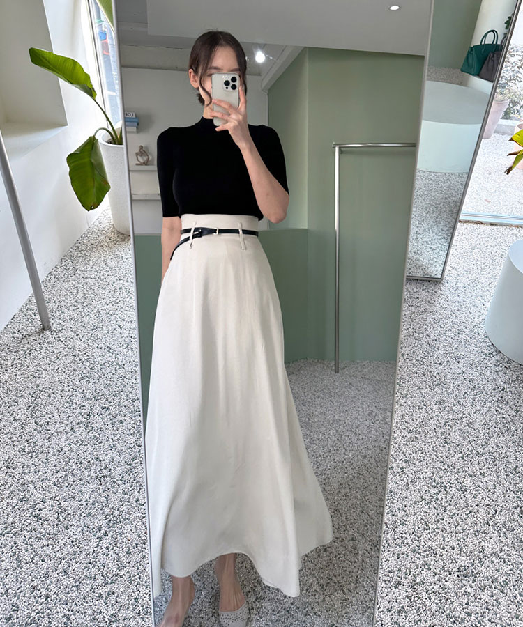 ハイウエスト エレガント ミモレ丈 フレアスカート