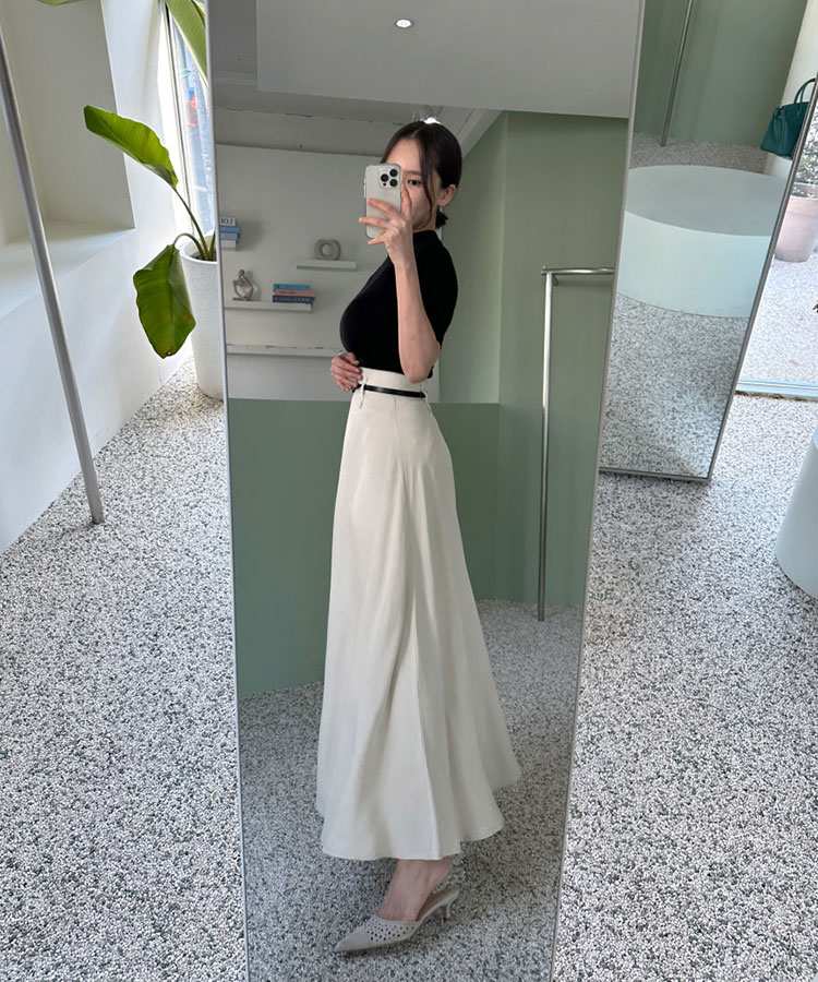 ハイウエスト エレガント ミモレ丈 フレアスカート