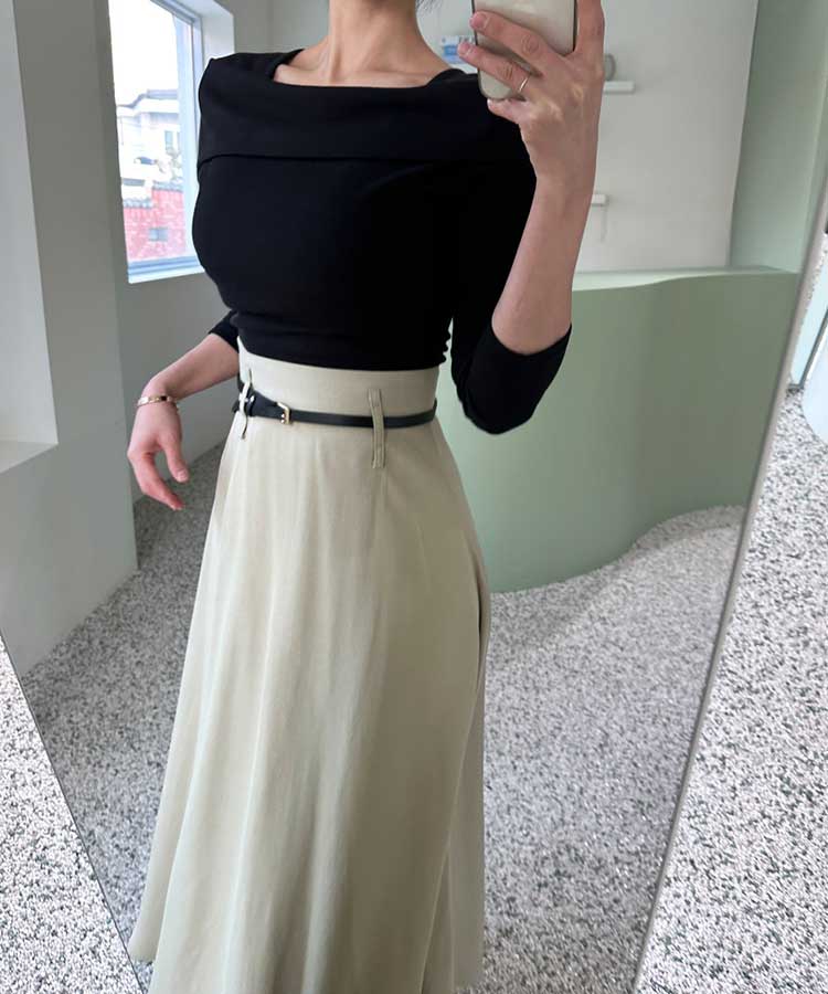 ハイウエスト エレガント ミモレ丈 フレアスカート