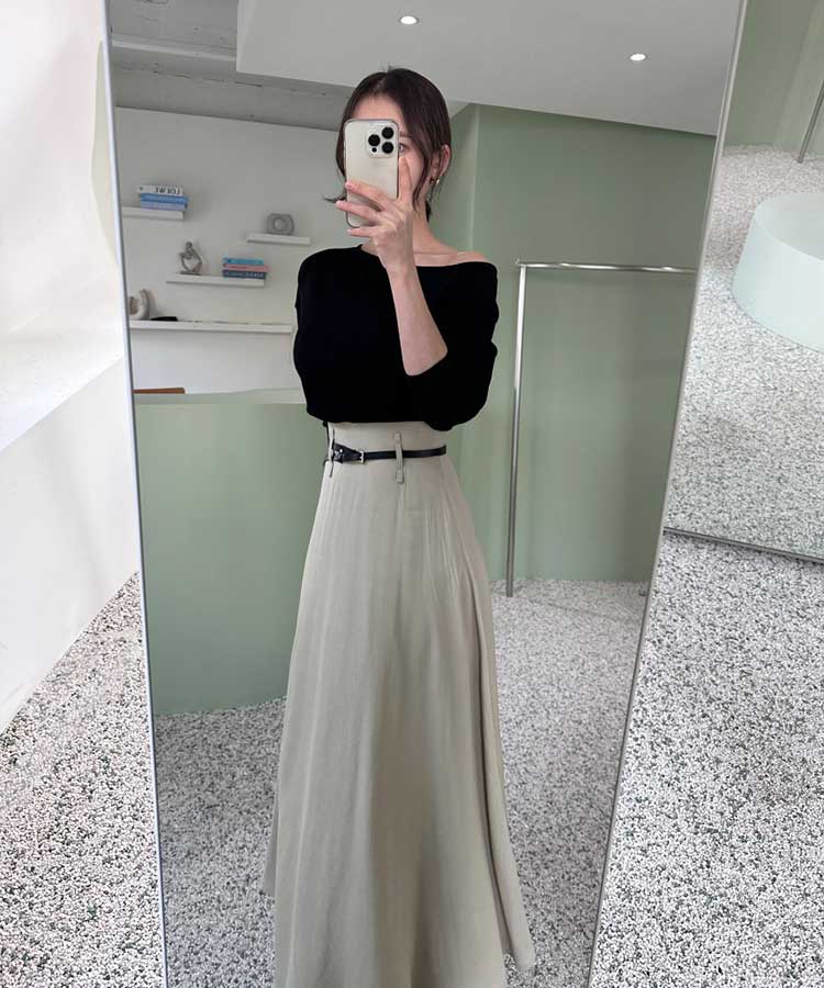 ハイウエスト エレガント ミモレ丈 フレアスカート