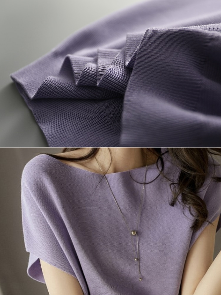 てろんと感 柔らか薄手ニット フレンチスリーブ トップス