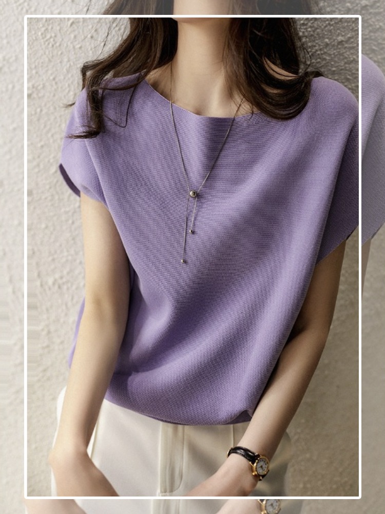 てろんと感 柔らか薄手ニット フレンチスリーブ トップス