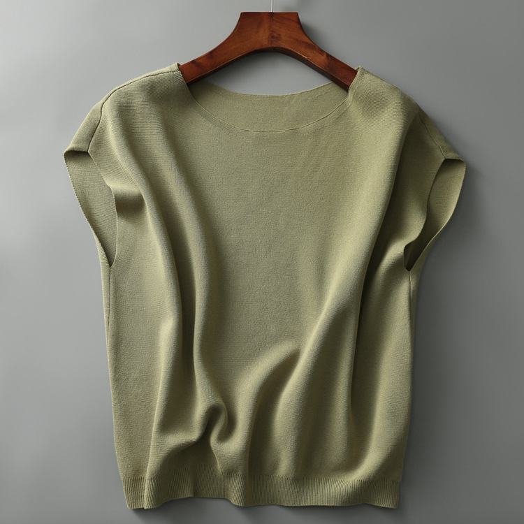 てろんと感 柔らか薄手ニット フレンチスリーブ トップス