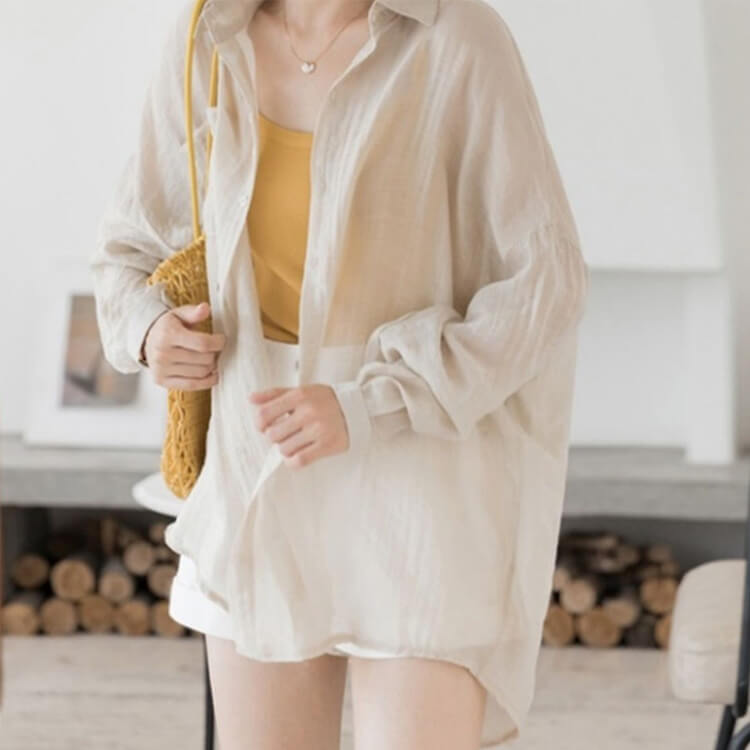 シースルー シフォン 薄手 長袖シャツ