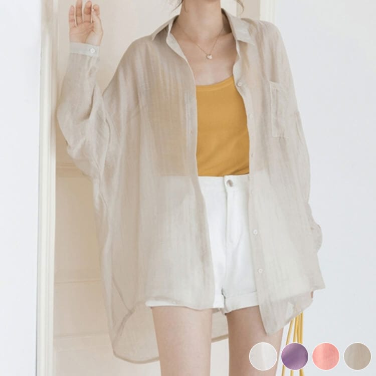 シースルー シフォン 薄手 長袖シャツ