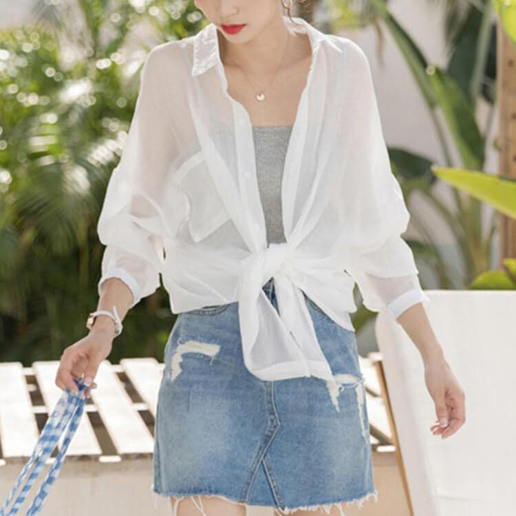 シースルー シフォン 薄手 長袖シャツ