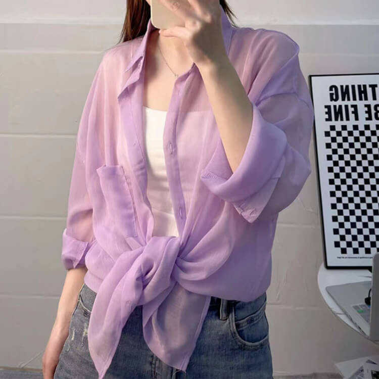 シースルー シフォン 薄手 長袖シャツ