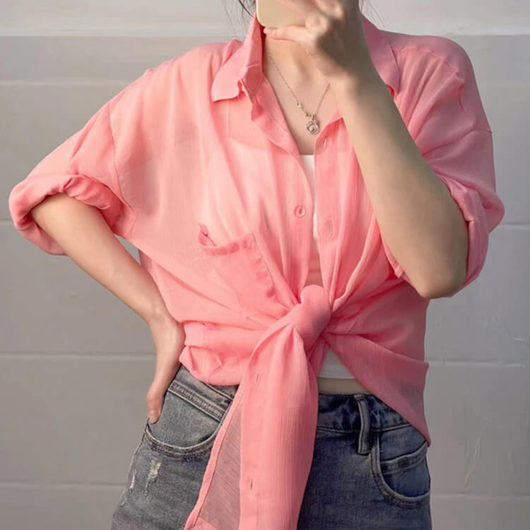 シースルー シフォン 薄手 長袖シャツ