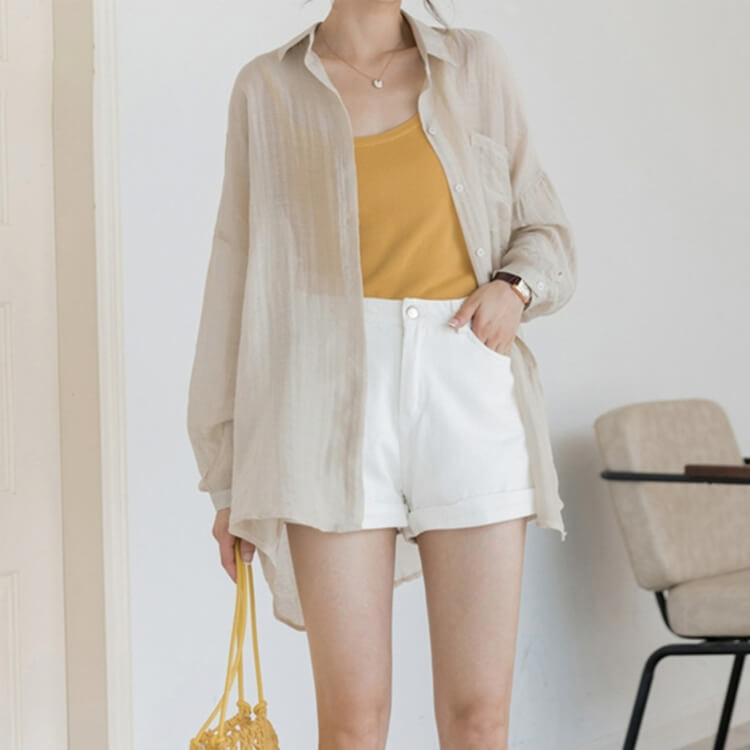 シースルー シフォン 薄手 長袖シャツ